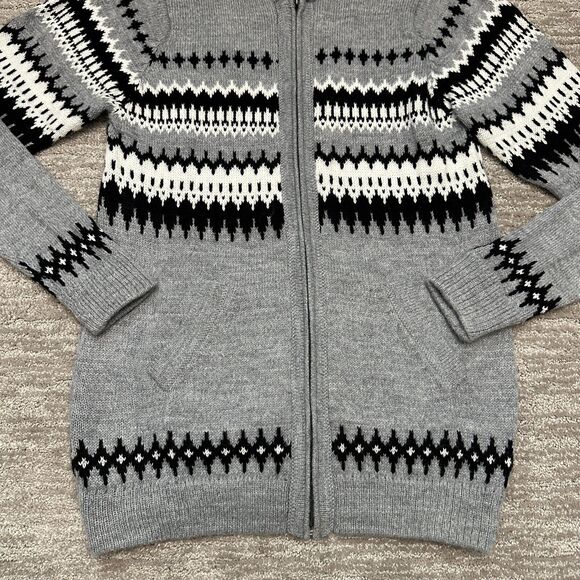 Inti Alpaca Sweater Women Large Gray Fair Isle Cardigan Pockets Alpaca Wool Peru - Picture 4 of 12